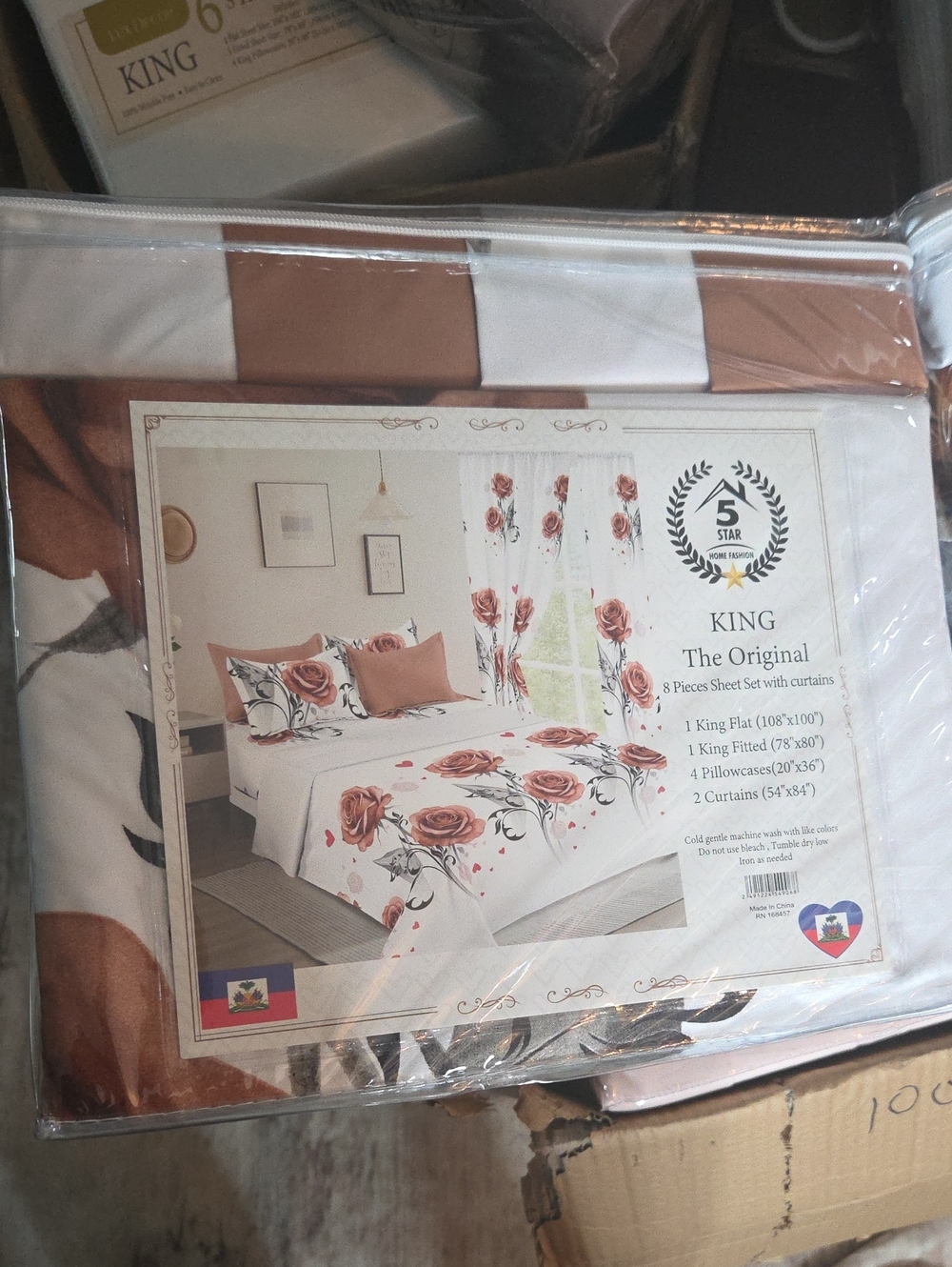 King Floral Sheet Set - Rose Print in Brown and White